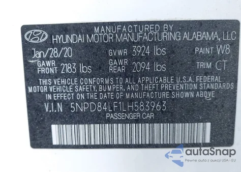 2020 Hyundai Elantra Value Edition z USA, uszkodzony, nr VIN 5NPD84LF1LH583963